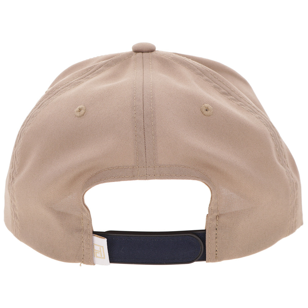 Hooey Classic Tan Blue Golf Logo Hat back view with adjustable closure