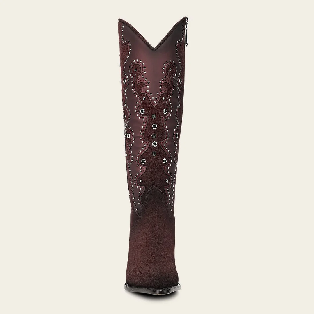 Cuadra Wine Crystal Studded Pointed Toe Boot front view