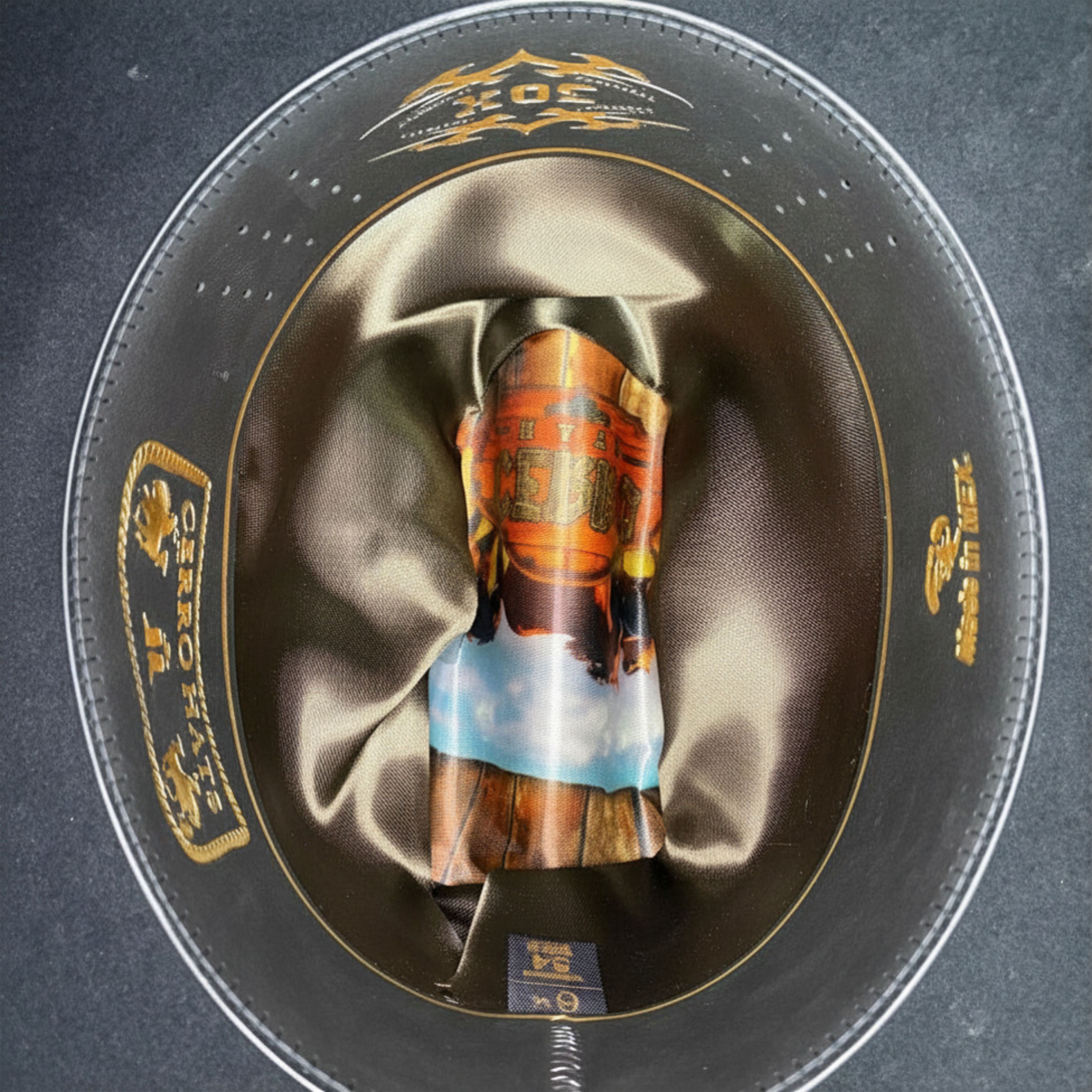 Close-up of inner branding label on Cerro 30X Sinaloa Black Cowboy Hat