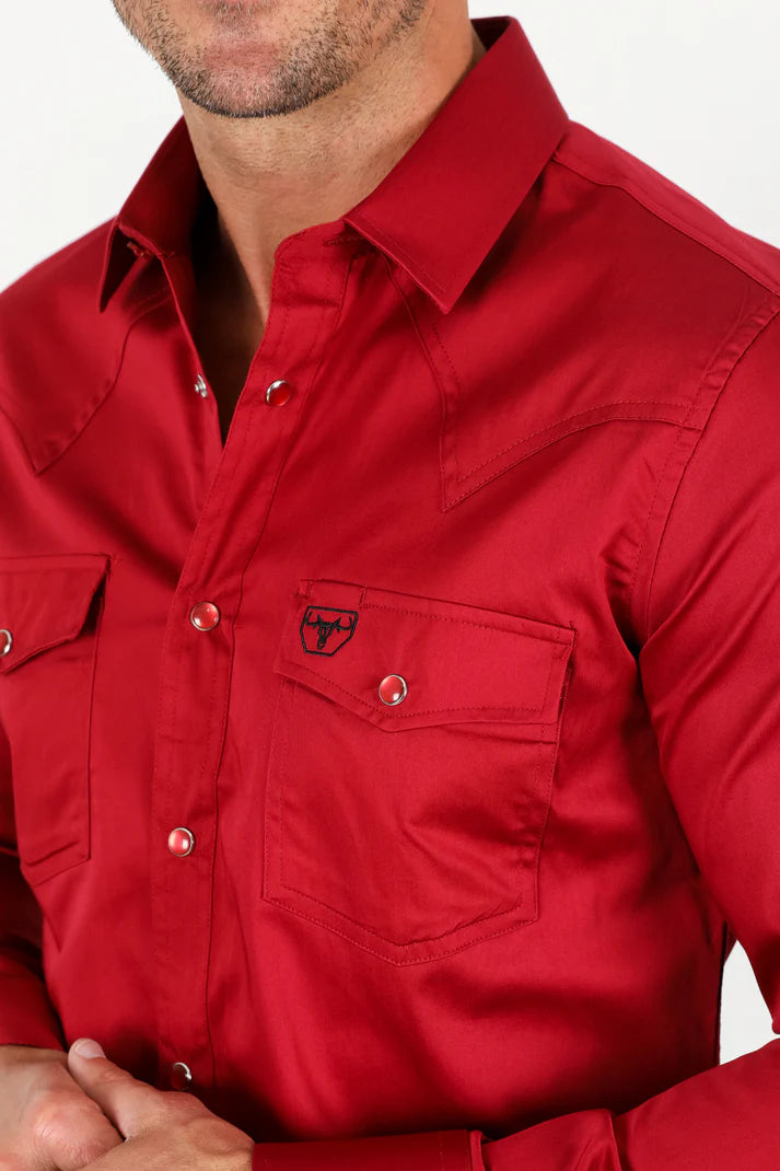 Camisa de vestir roja lisa de corte moderno