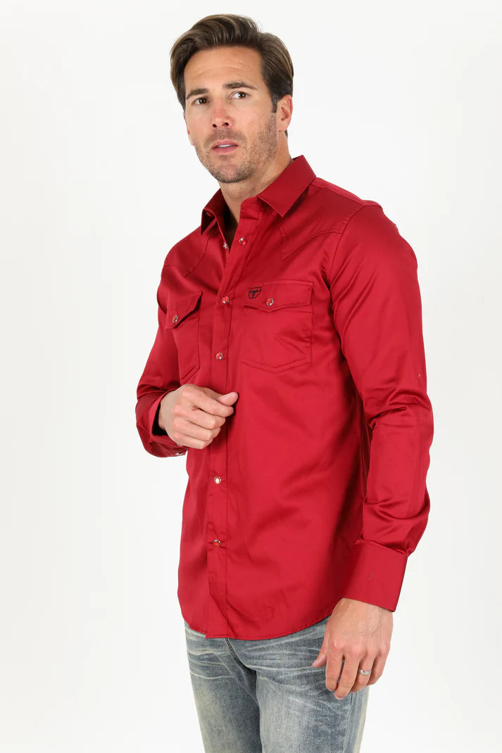 Camisa de vestir roja lisa de corte moderno