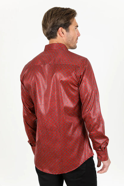 Mens Modern Fit Stretch Aztec Foiled Shirt - Red