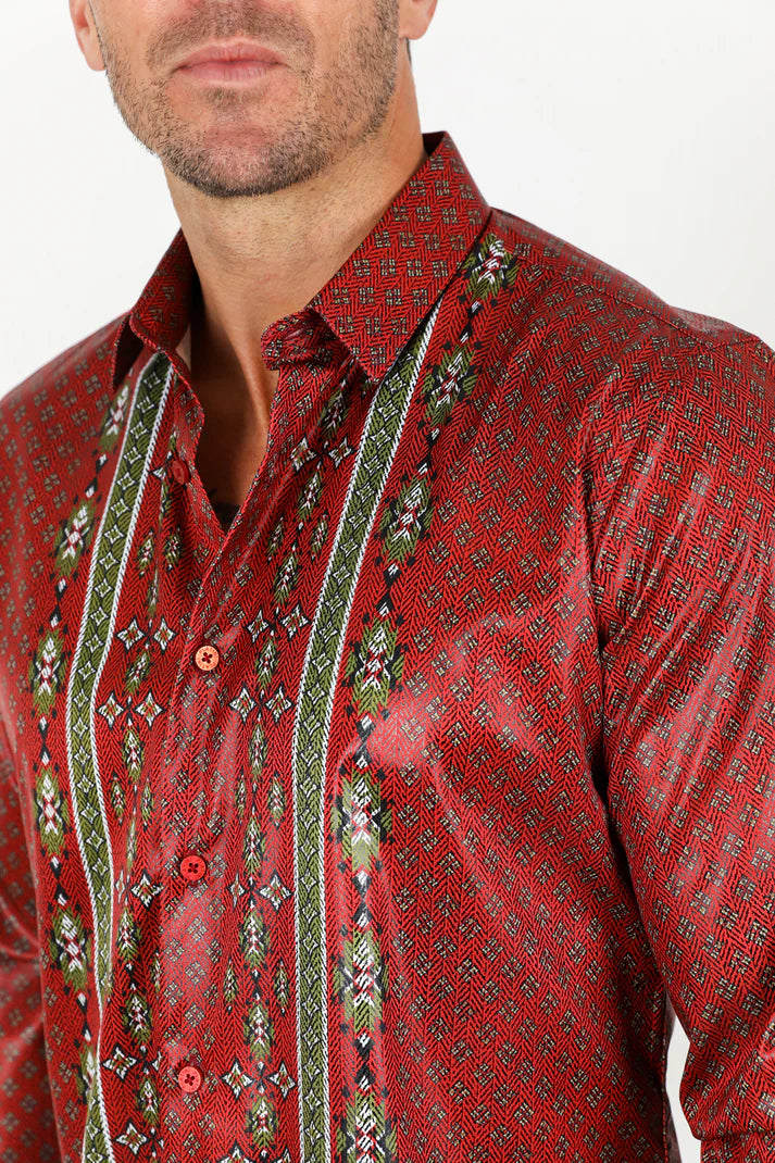 Camisa elástica con estampado azteca y corte moderno