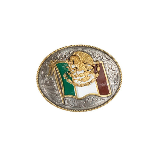 Ariat Oval Mexican Flag Sliver Belt Buckle