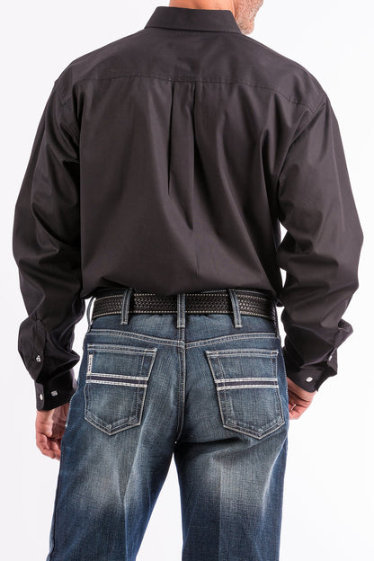 Men's Solid Black Button-Down Western Shirt