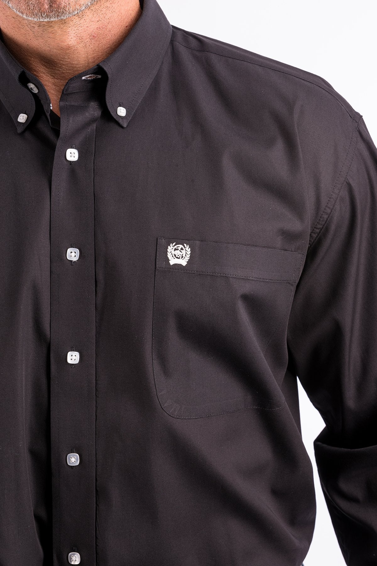 Men's Solid Black Button-Down Western Shirt