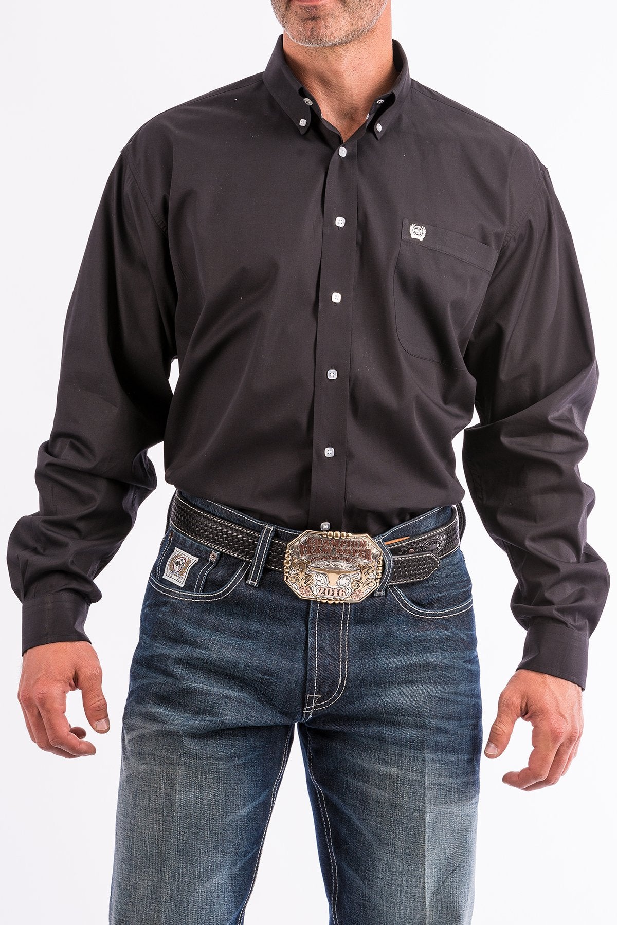 Men's Solid Black Button-Down Western Shirt