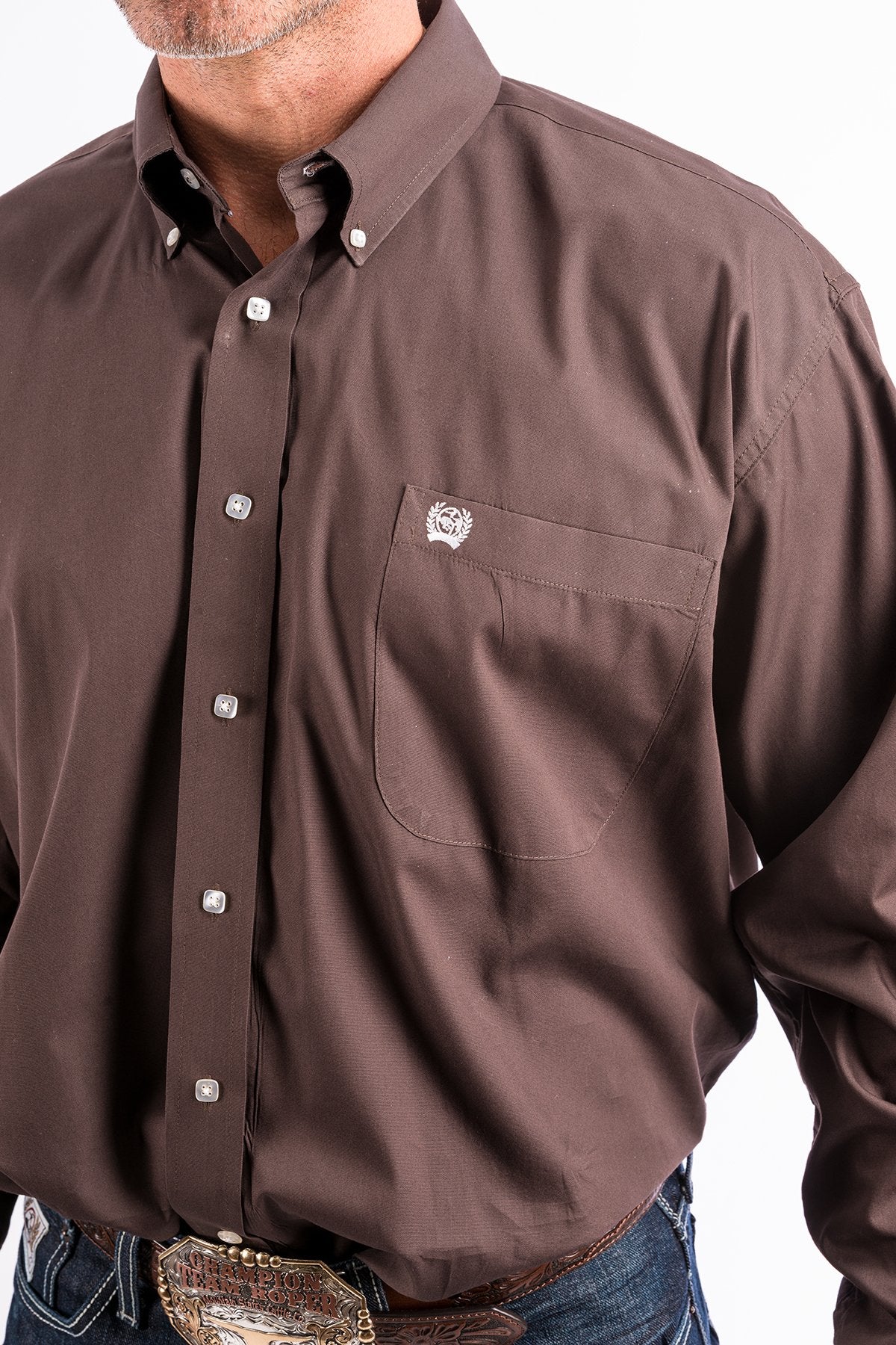 Men's Solid Brown Button-Down Western Shirt