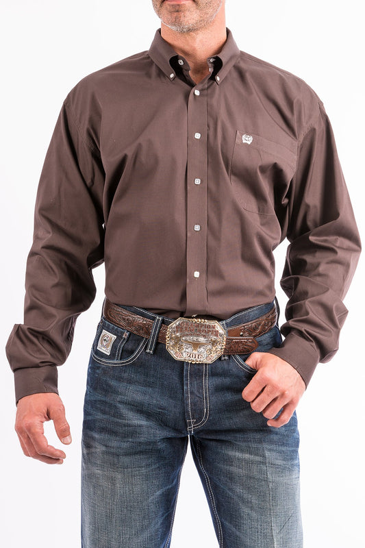 Men's Solid Brown Button-Down Western Shirt