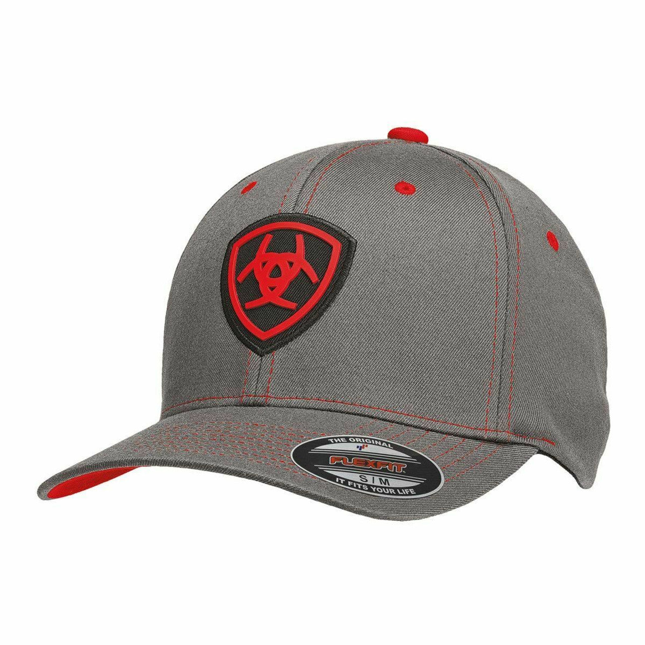 Ariat Men's Gray Spandex Flex Fit Baseball Cap Patch Hats